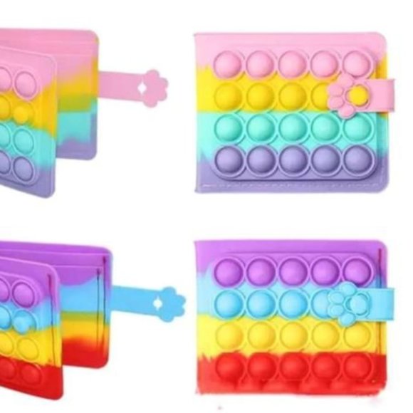 Bubble Pop Toy Fidget Bi Fold Wallet Rainbow Colors - Picture 1 of 6